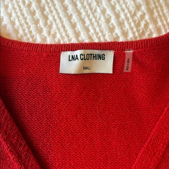 LNA Bright Red V-Neck Crossover Sweater - Picture 2 of 3